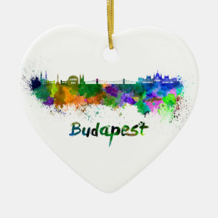 Ornement En Céramique Budapest skyline in watercolor