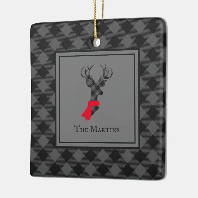 Ornement En Céramique Buffalo Plaid Deer Grey Noël personnalisé (Gauche)