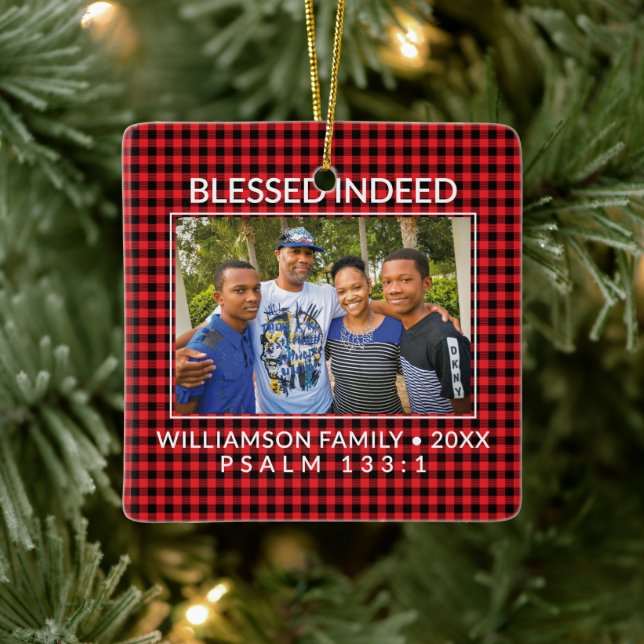 Ornement En Céramique Buffalo Plaid Famille chrétienne Noël (Arbre)