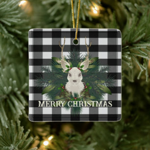 Ornement En Céramique Buffalo Plaid Festif Reindeer Noël