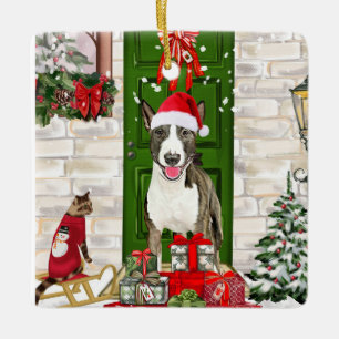 Ornement En Céramique Bull Terrier Chien Noël