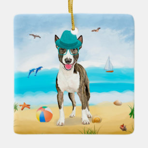 Ornement En Céramique Bull Terrier Dog sur la plage