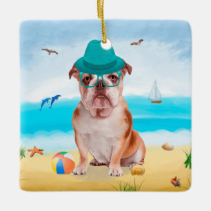 Ornement En Céramique Bulldog anglais sur la plage