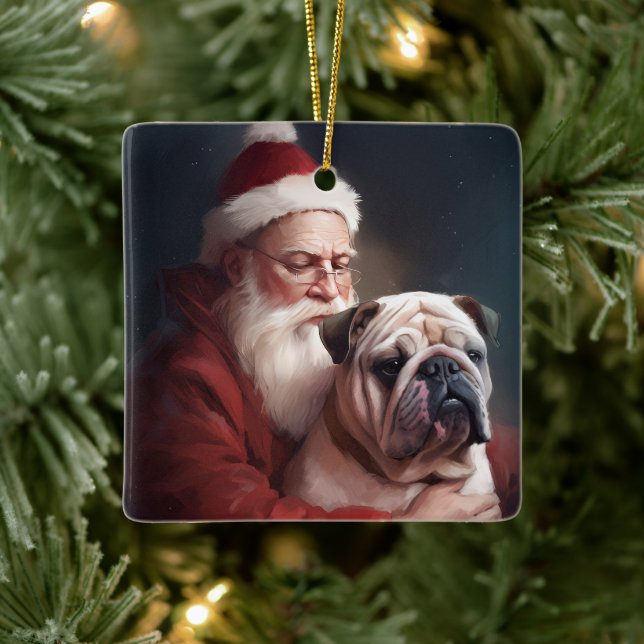 Ornement En Céramique Bulldog avec Noël Festif du Père Noël (Arbre)