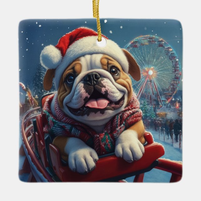 Ornement En Céramique Bulldog Roller Dessous de verre Noël (Devant)