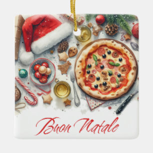 Ornement En Céramique Buon Natale Aquarelle fête de Noël italienne