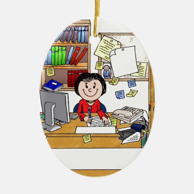 Ornement En Céramique Bureau - Messy, Femme - Cadeau Cartoon Pesonalisé (Devant)