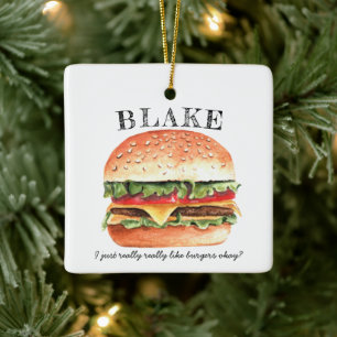 Ornement En Céramique Burger de fromages Noël monogramme