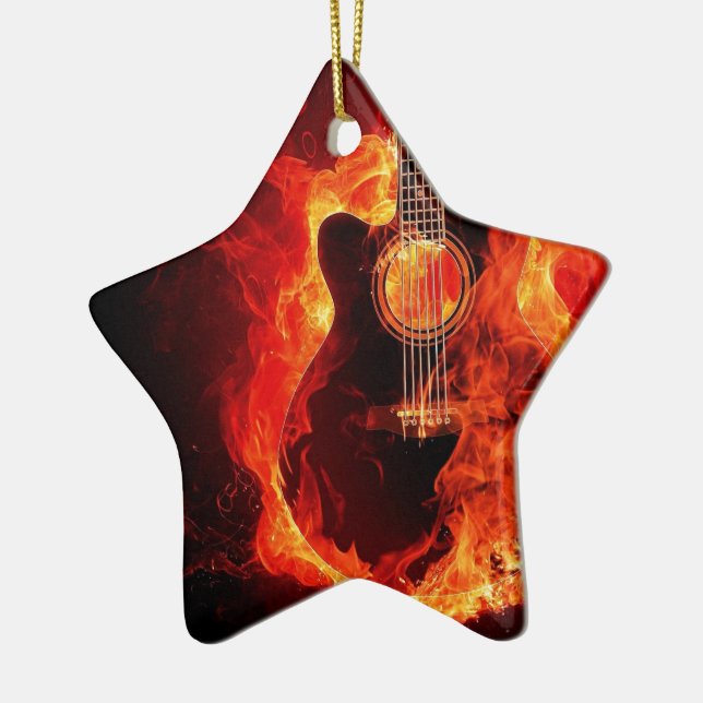 Ornement En Céramique Burning Guitar, Orange Flames Music Rock Band (Gauche)