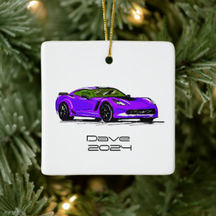 Ornement En Céramique C7 Corvette Sports Voiture Purple Hand Draetch
