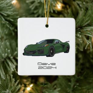 Ornement En Céramique C8 Corvette Sports Voiture Vert foncé Main tirée