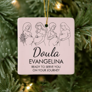 Ornement En Céramique Cadeau Client DOULA Logo QR Art en Ligne Rose Pâle