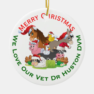 Ornement En Céramique Cadeau de Noël d'animal de ferme pour vétérinaire