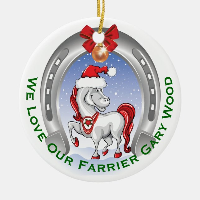 Ornement En Céramique Cadeau de Noël du Cheval Cute pour Farrier (Devant)