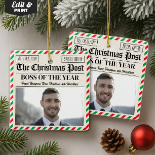 Ornement En Céramique Cadeau de Noël personnalisé pour le patron Journal