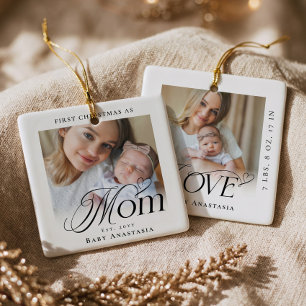 Ornement En Céramique Cadeau de Noël pour maman et bébé avec photo et st