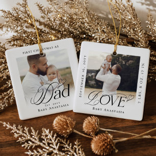 Ornement En Céramique Cadeau de Noël pour papa avec photo de bébé et sta