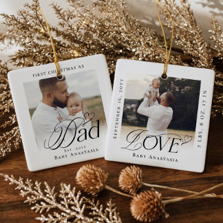 Ornement En Céramique Cadeau de Noël pour papa avec photo de bébé et sta
