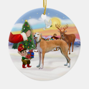 Ornement En Céramique Cadeau de Père Noël - Greyhound rouge clair