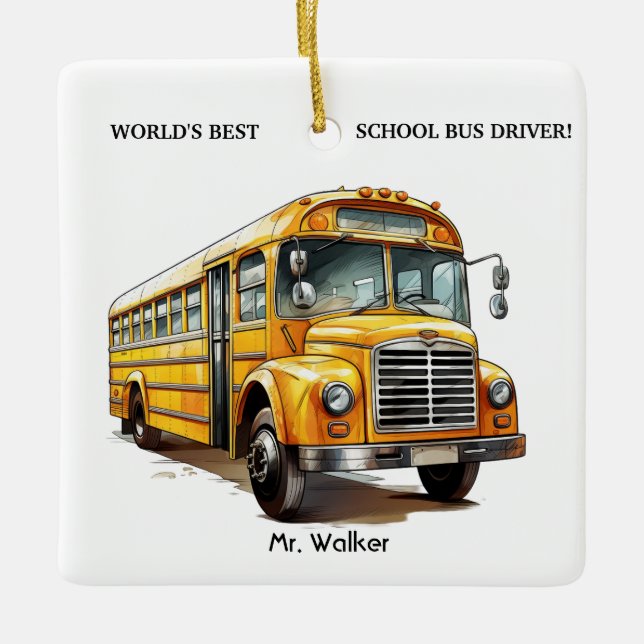 Ornement En Céramique Cadeau personnalisé pour chauffeur de bus scolaire (Devant)