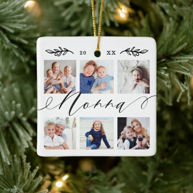 Ornement En Céramique Cadeau pour Nonna | Collage photo pour petits enfa (Arbre)