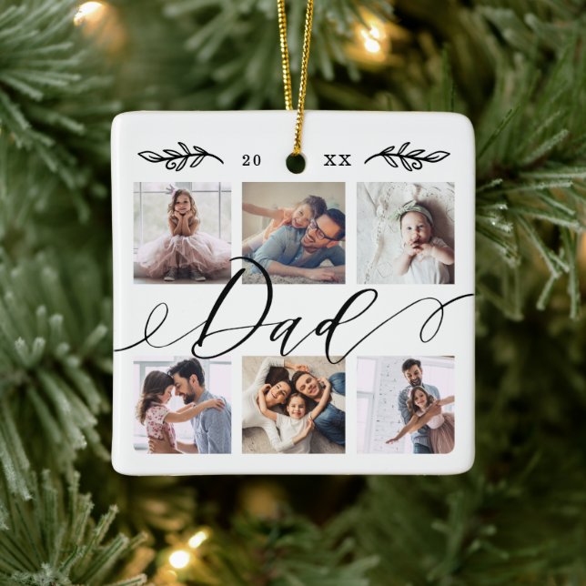 Ornement En Céramique Cadeau pour papa | Collage de photos de famille (Arbre)
