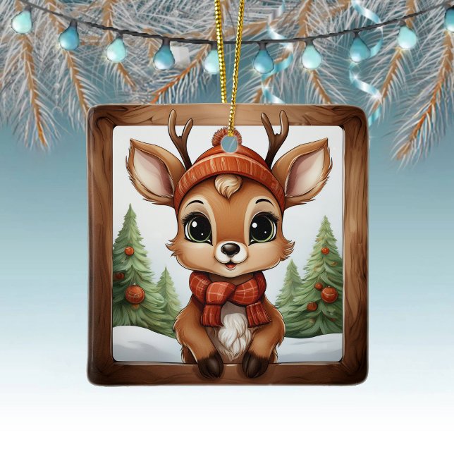 Ornement En Céramique Cadeau unique rustique pour amateur de rennes de N (Unique Rustic Christmas Reindeer Lover Gift  deer antler Ceramic Ornament fawn decoration doe 🦌🎄)