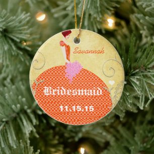 Ornement En Céramique Cadeaux de demoiselles d'honneur orange et rose