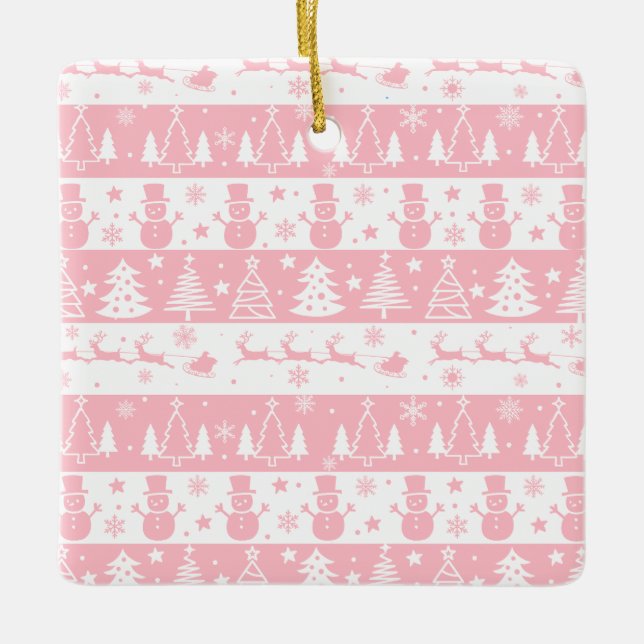 Ornement En Céramique Cadeaux d'hiver de Noël rose mignon (Devant)
