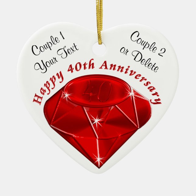 Ornement En Céramique Cadeaux personnalisés d'anniversaire de rubis (Devant)