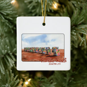 Ornement En Céramique Cadillac Ranch, Amarillo, Texas Christmas Orament