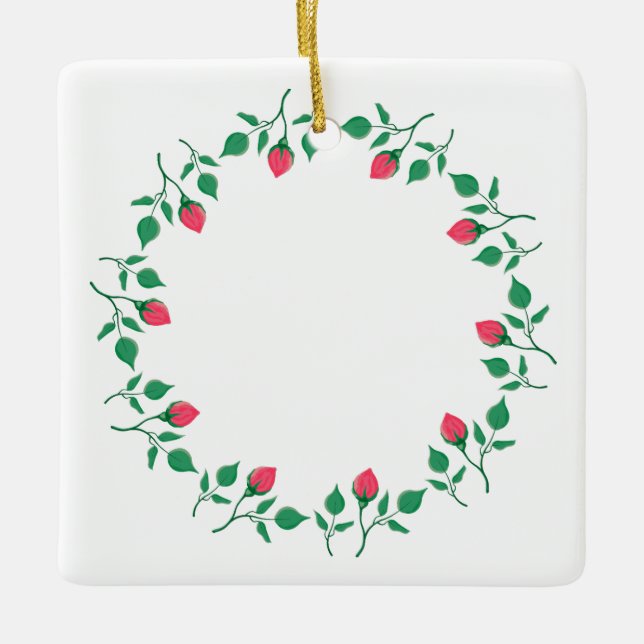 Ornement En Céramique Cadre rond fleuri avec fleurs roses (Devant)