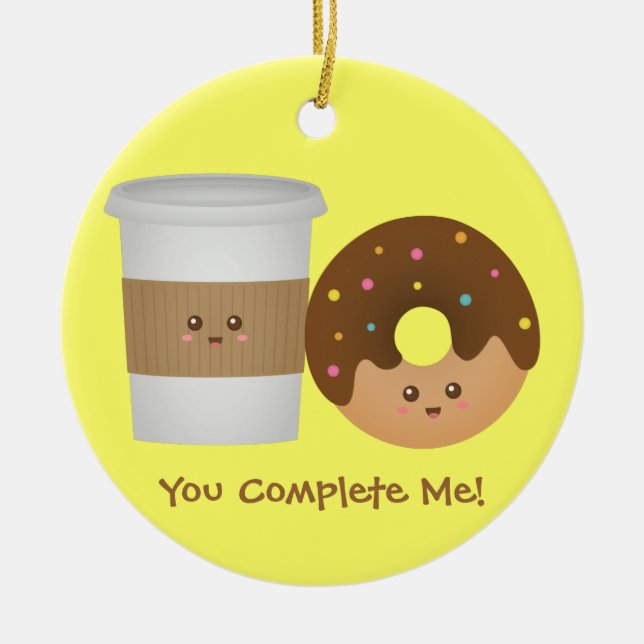 Ornement En Céramique Café et beignet mignons dans l'amour, paire (Devant)
