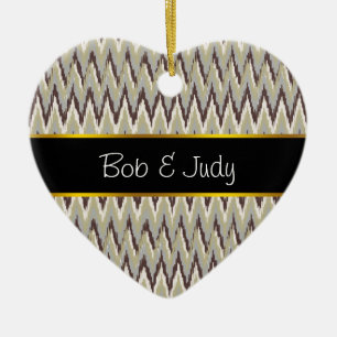 Ornement En Céramique Café et Sage iKat ZigZag Motif