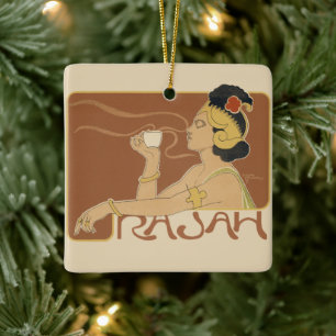 Ornement En Céramique Café Rajah Art Nouveau vintage, Dame avec café