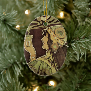 Ornement En Céramique Café Rajah Art Nouveau vintage, femme avec du café