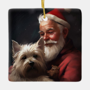 Ornement En Céramique Cairn Terrier Avec Noël Festif Du Père Noël