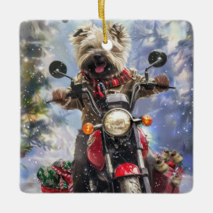 Ornement En Céramique Cairn Terrier Chien équitation Moto Noël