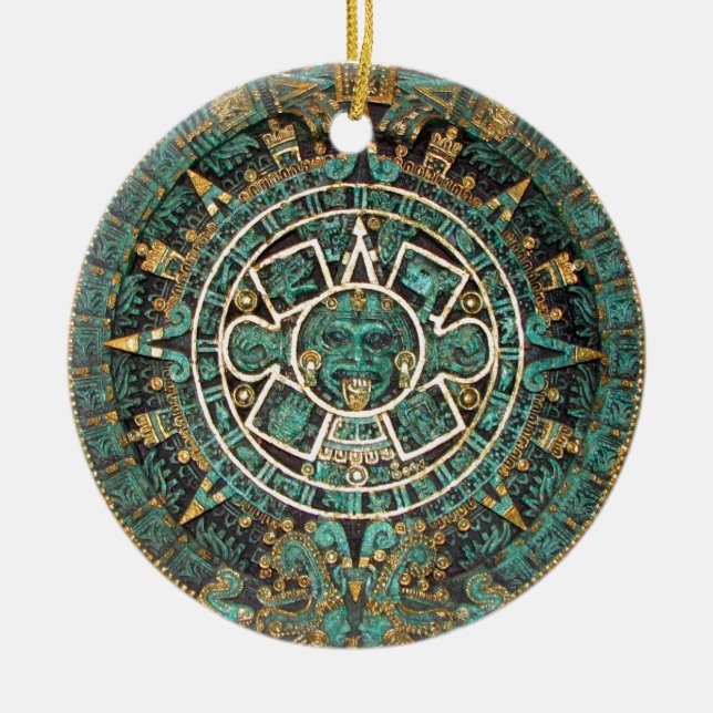 Ornement En Céramique Calendrier rond antique maya aztèque de disque (Devant)