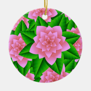 Ornement En Céramique Camellias rose glace et Feuilles verts
