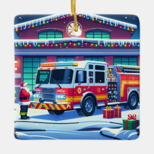Ornement En Céramique Camion Père Noël et sapin de Noël