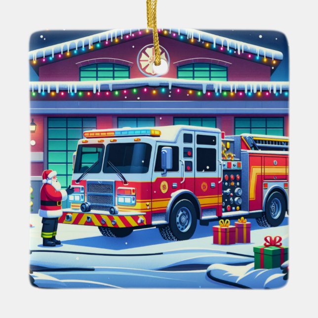 Ornement En Céramique Camion Père Noël et sapin de Noël (Devant)