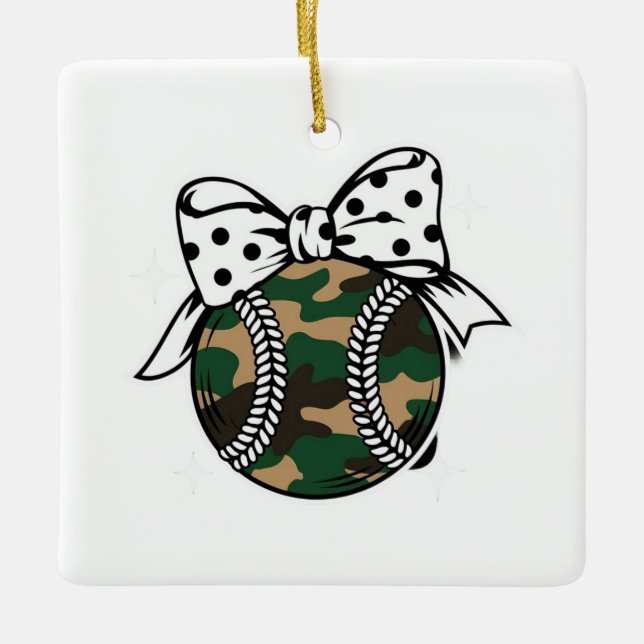 Ornement En Céramique Camo de baseball avec Pot Pot Bow (Devant)