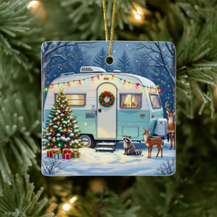 Ornement En Céramique Camping-car de bois sucré Scène de Noël d'hiver