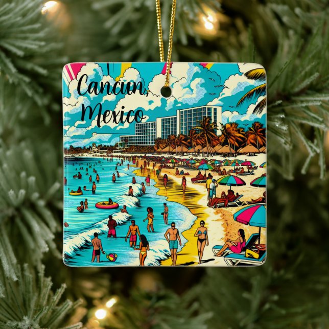 Ornement En Céramique Cancun, Mexique avec une Vibe pop art (Arbre)