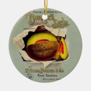 Ornement En Céramique Cantaloupe Seed Advertising Antique Art