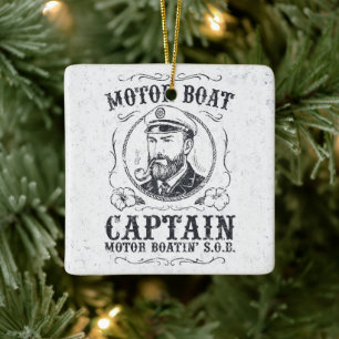 Ornement En Céramique Capitaine de bateau à moteur drôle Pontoon bateau