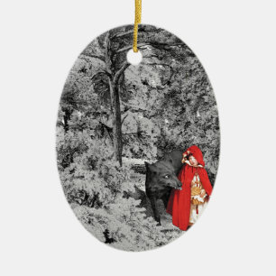 Ornement En Céramique Capuchon rouge et le loup (BW)