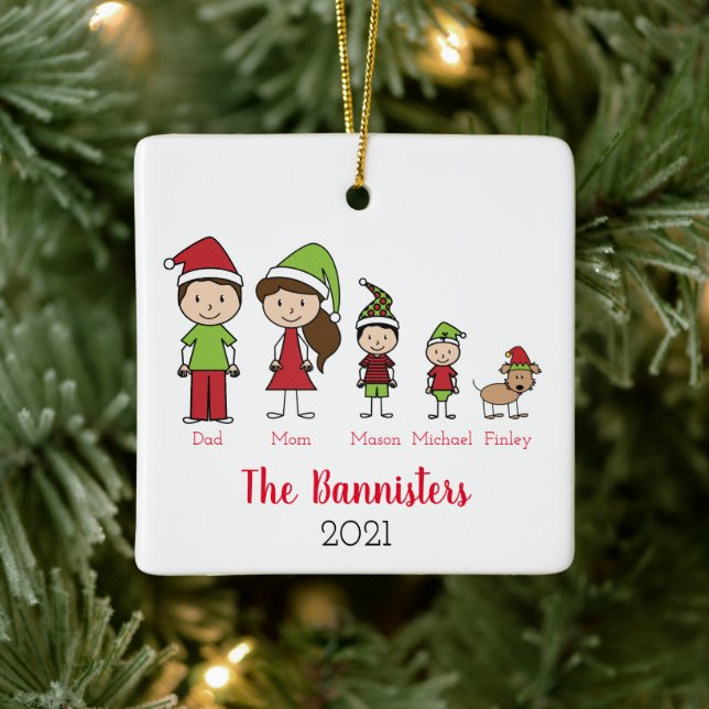 Ornement En Céramique Caractère De Noël Familial Avec Animateur (Arbre)