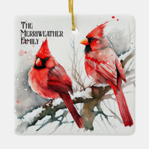 Ornement En Céramique Cardinaux sur branche d'arbre un Noël personnalisa